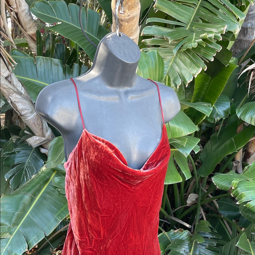 Silk velvet cowl neck bias cut side slit slip dress